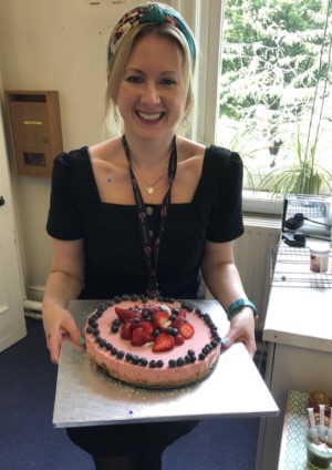 Anne Marie with her cheesecake