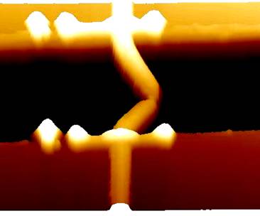 Picture: AFM image showing series three of manipulation of a 200nm Au nanowire
